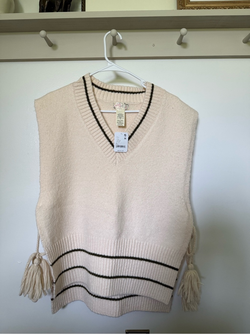 Free People Cream V-Neck Sweater Vest